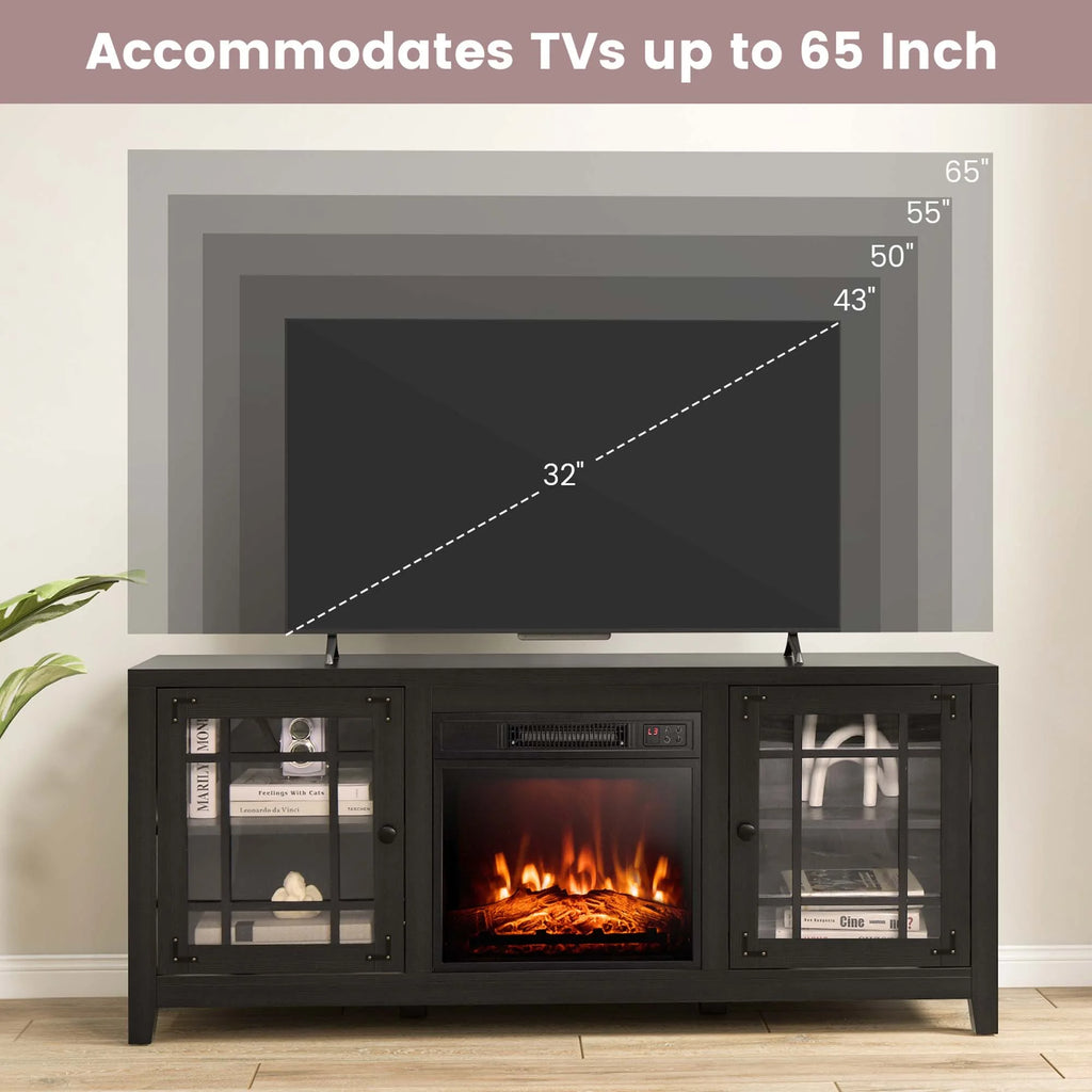 Costway 58 Inches Fireplace TV Stand for TVs up to 65 Inches with 1400W Electric Fireplace Natural
