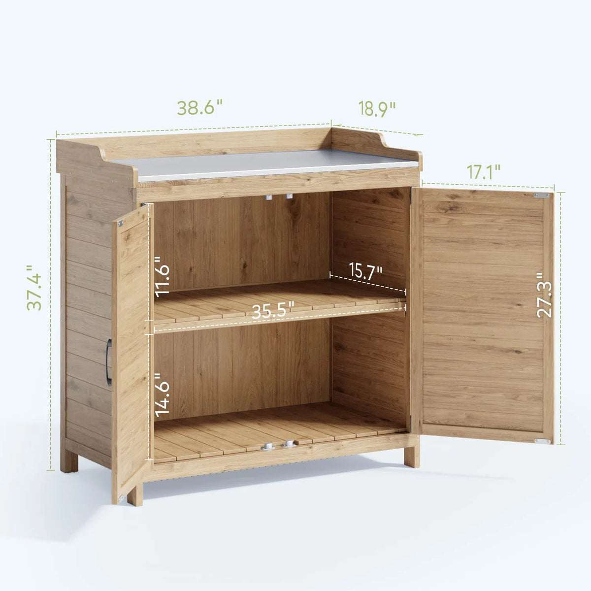 Lofka Outdoor Storage Cabinet, Outdoor Potting Bench Table with Removable Shelves for Yard, Garden,  Waterproof Wood