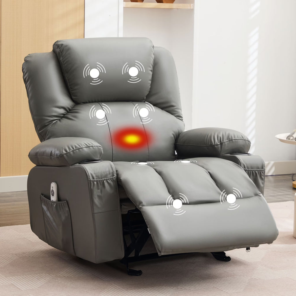 JONPONY Manual Recliner Chair with Heat Therapy and Massage Function, Heavy Duty Reclining Mechanism Massage Chair, Elderly Single Rocker Sofa with Cup Holders for Bedroom Home Theater,Black