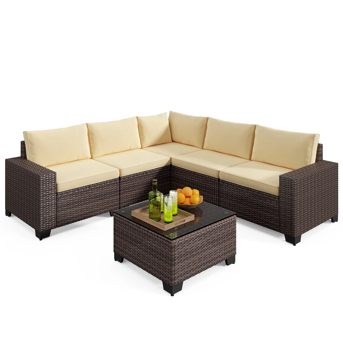 7 Piece Outdoor Patio Furniture Set, Asofer Rattan Wicker Outdoor Conversation Sectional Sofa Set, Gray