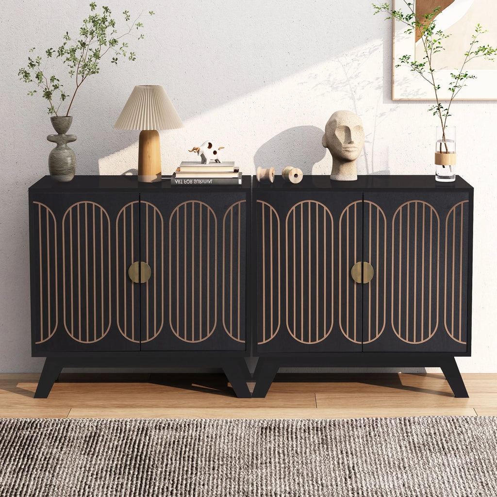 LEFHDA 2PCS Buffet Cabinet, Sideboard Cabinet with Storage, Accent Storage Cabinet with Carved Arc Door Design for Kitchen Dining Room, 2 Doors Buffet Cabinet with Adjustable Shelves