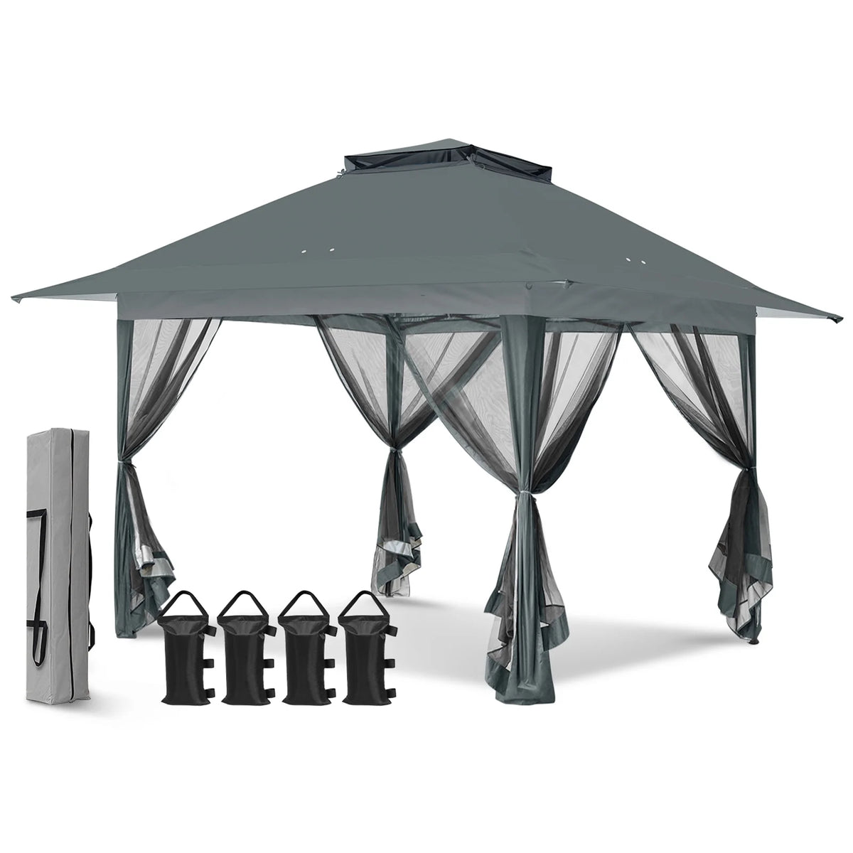 EAGLE PEAK 13' x 13' Pop-Up Gazebo Tent Instant w/Mosquito Netting，Outdoor Gazebo Canopy Easy Set-up Folding Shelter (Beige/Brown)