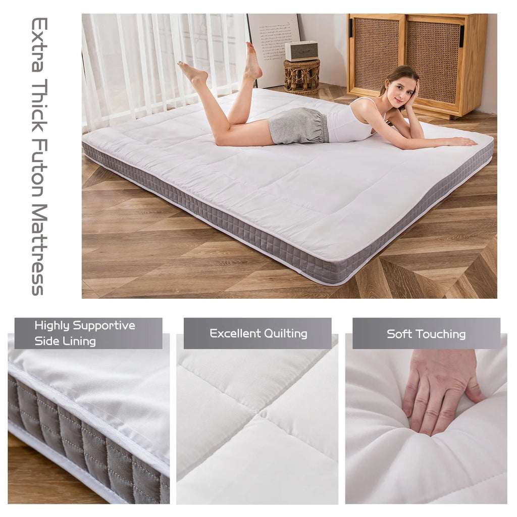 Futon Mattress, Padded Japanese Floor Mattress Quilted Bed Mattress Topper, Extra Thick Folding Sleeping Pad, Dark Grey, Twin