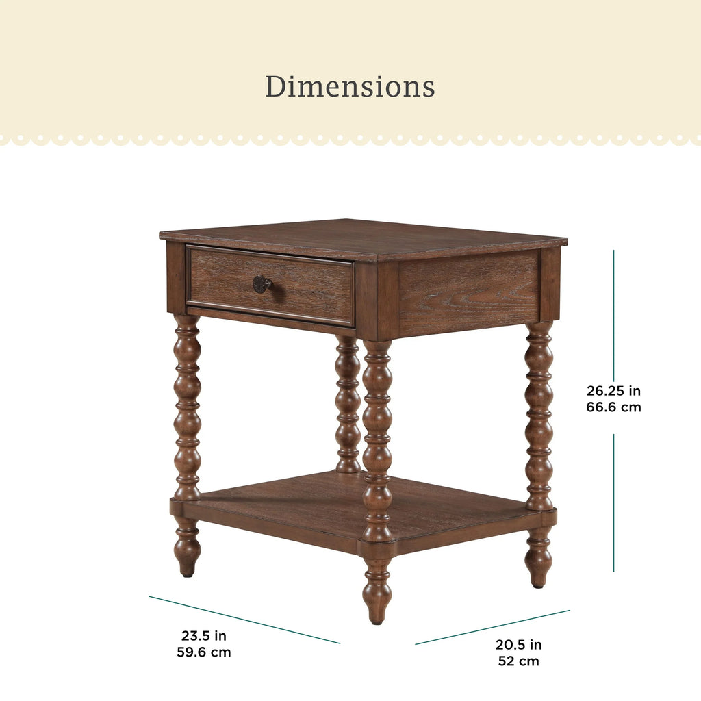 Pioneer Woman Harper Spindle Nightstand with USB Charging Ports, Adults and Teens, White Finish