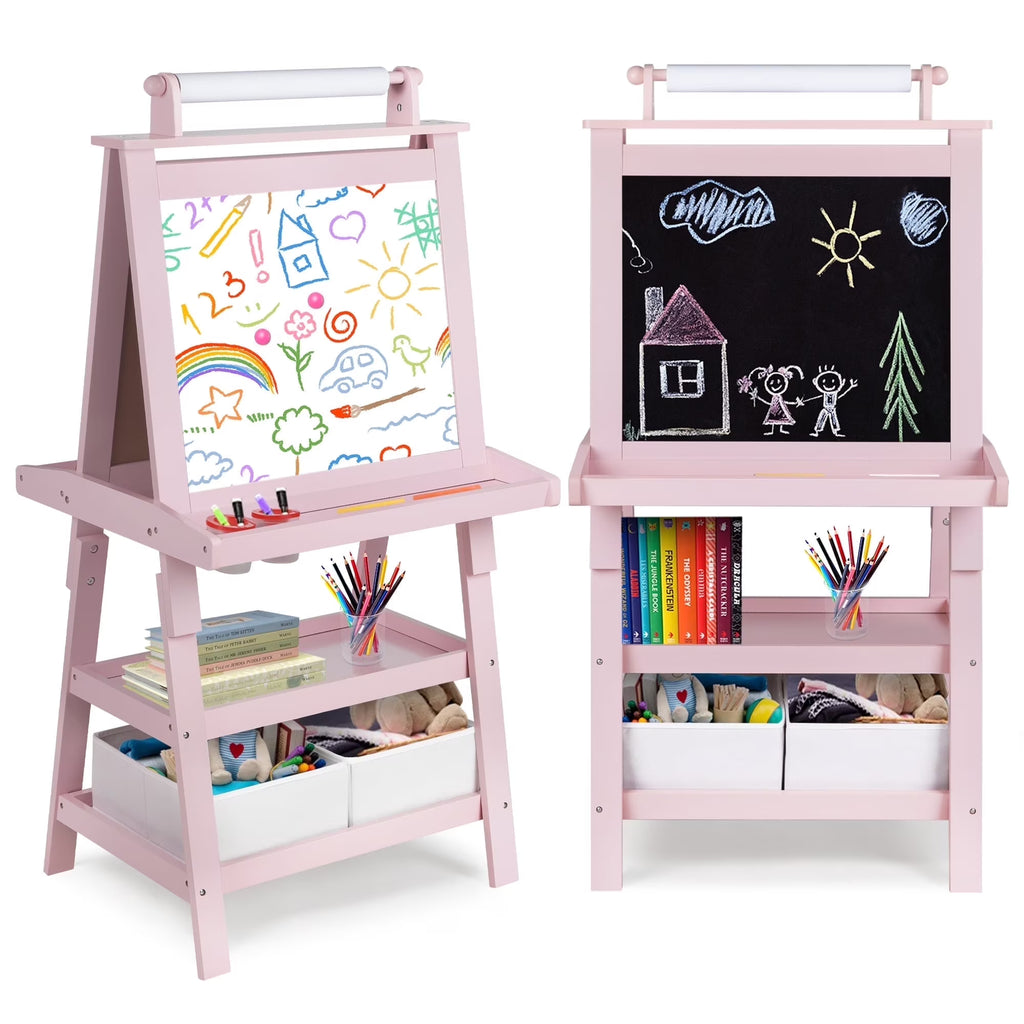 LINLUX 3 in 1 Art Easel for Kid, Whiteboard for Kid with Stand, Magnetic Chalkboard Pizarra, Grey