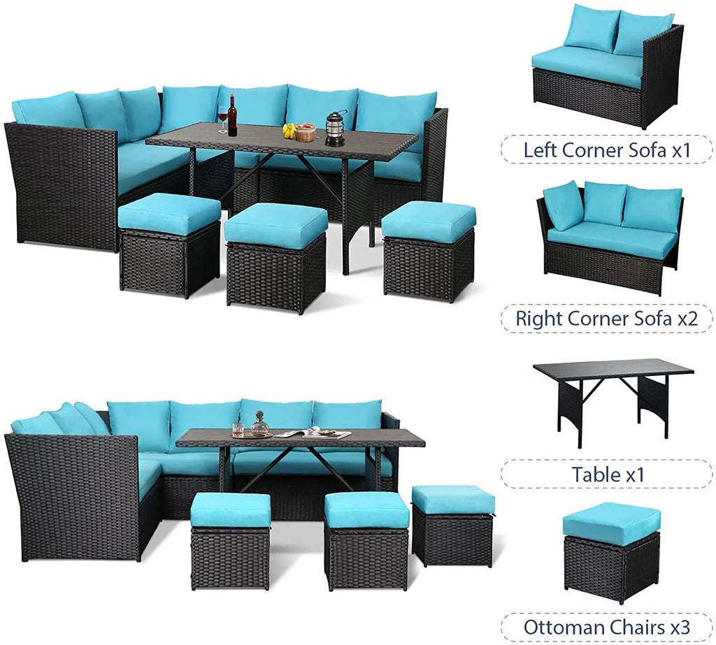 Danrelax 7-Piece Patio Conversation Set, Outdoor Sectional Sofa, PE Rattan Wicker Furniture, Steel Frame, Gray