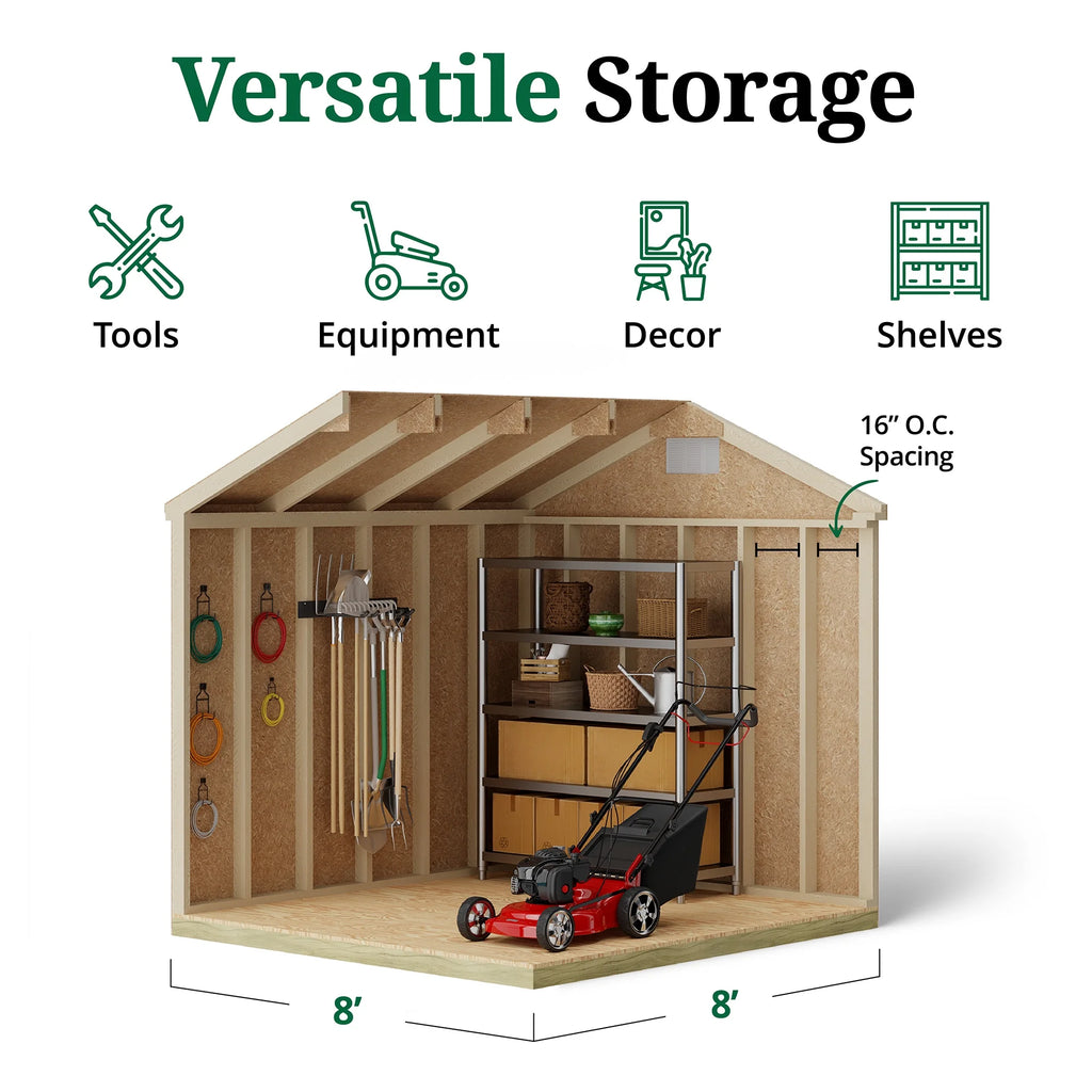 Little Cottage Co. 8x8 Classic Gable Shed, Outdoor Wood Storage Shed Do-It-Yourself Precut Kit
