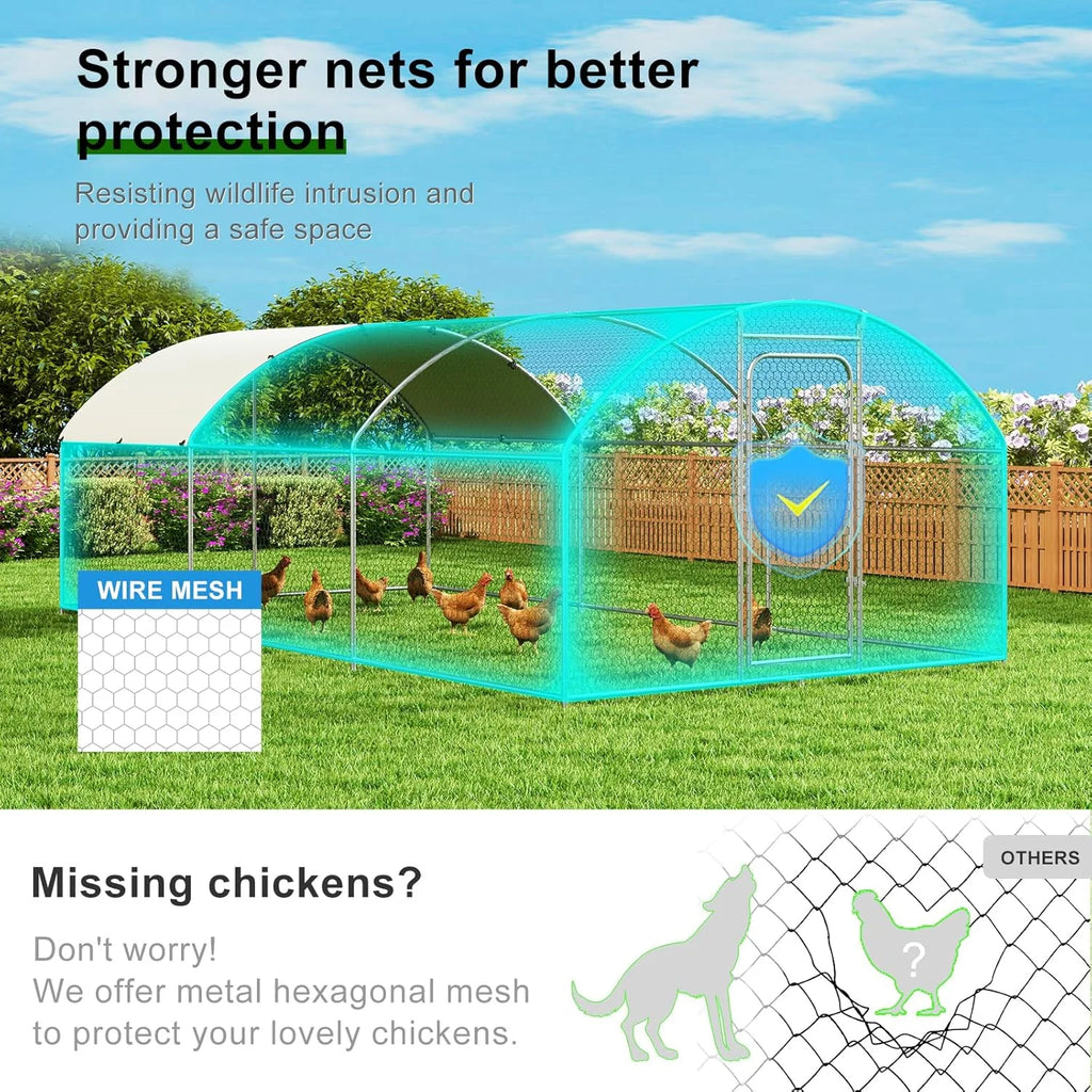 Large Metal Chicken Coop Walk-in Poultry Cage with Waterproof and UV-Resistant Cover Outdoor Chicken Run Hen Rabbit Duck House for Backyard Farm Use Spire Roof(10 W x 4.9 L x 6.4 H)