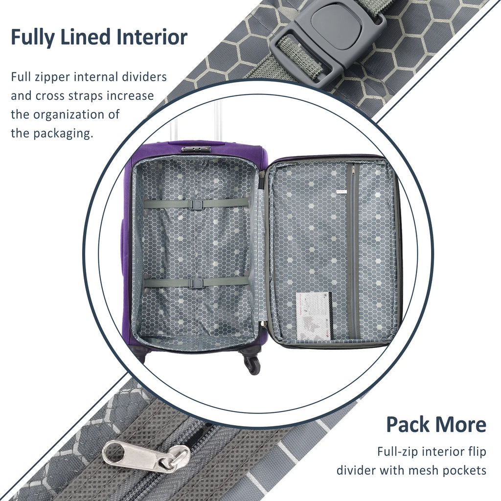 EUROCO 3 Piece Softside Luggage Set,Expandable Suitcase Set with TSA Lock and Spinner Wheels,Lightweight Suitcase for Men Women(20",24",28"),Black