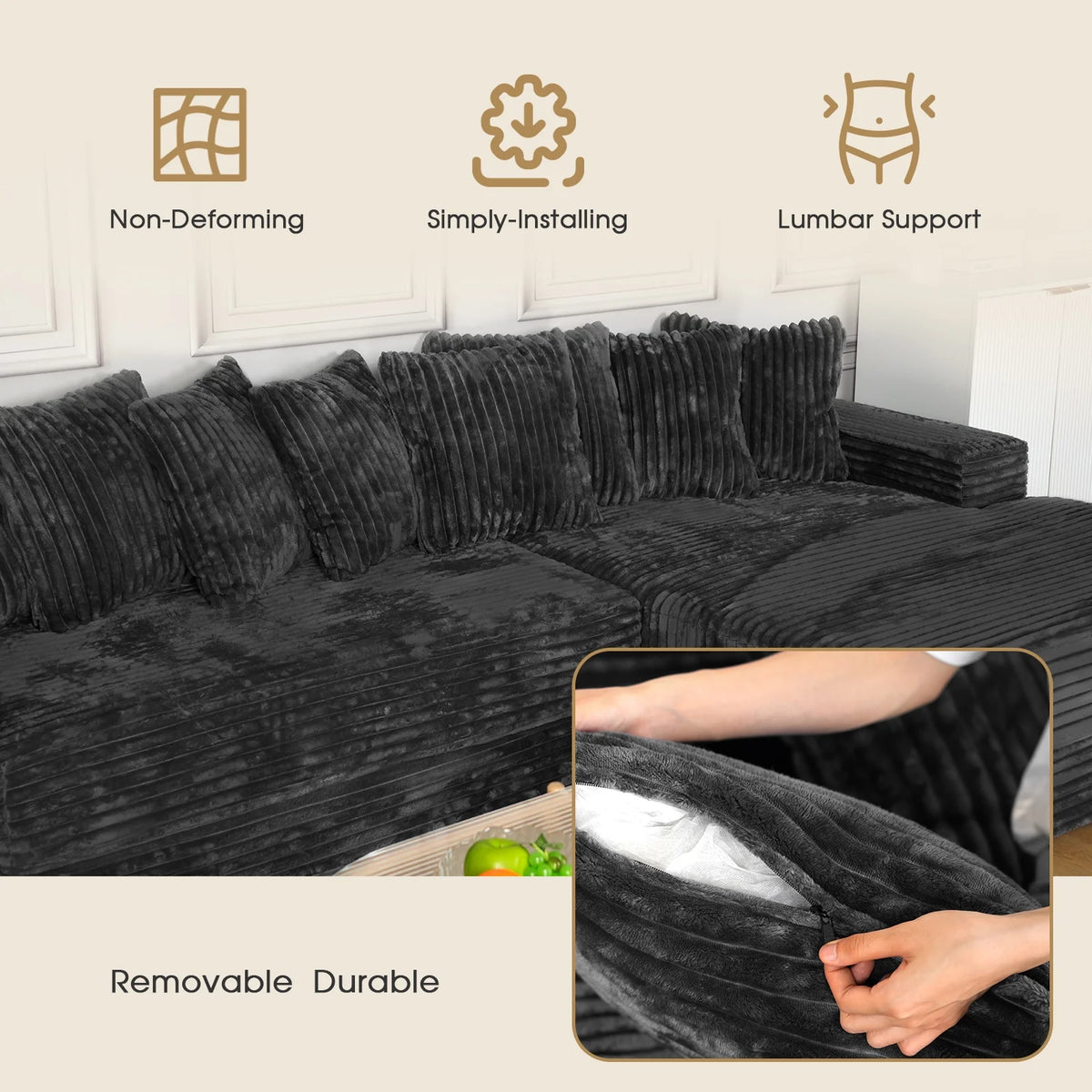 Advwin 110" Oversized L Shaped Sofa with Chaise, Comfy Plush 2-Piece L-Shaped Sectional Couches with 8 Pillows, Soft Fluffy Upholstered Sofa Bed for Living Room Apartment Bedroom, Light Gray
