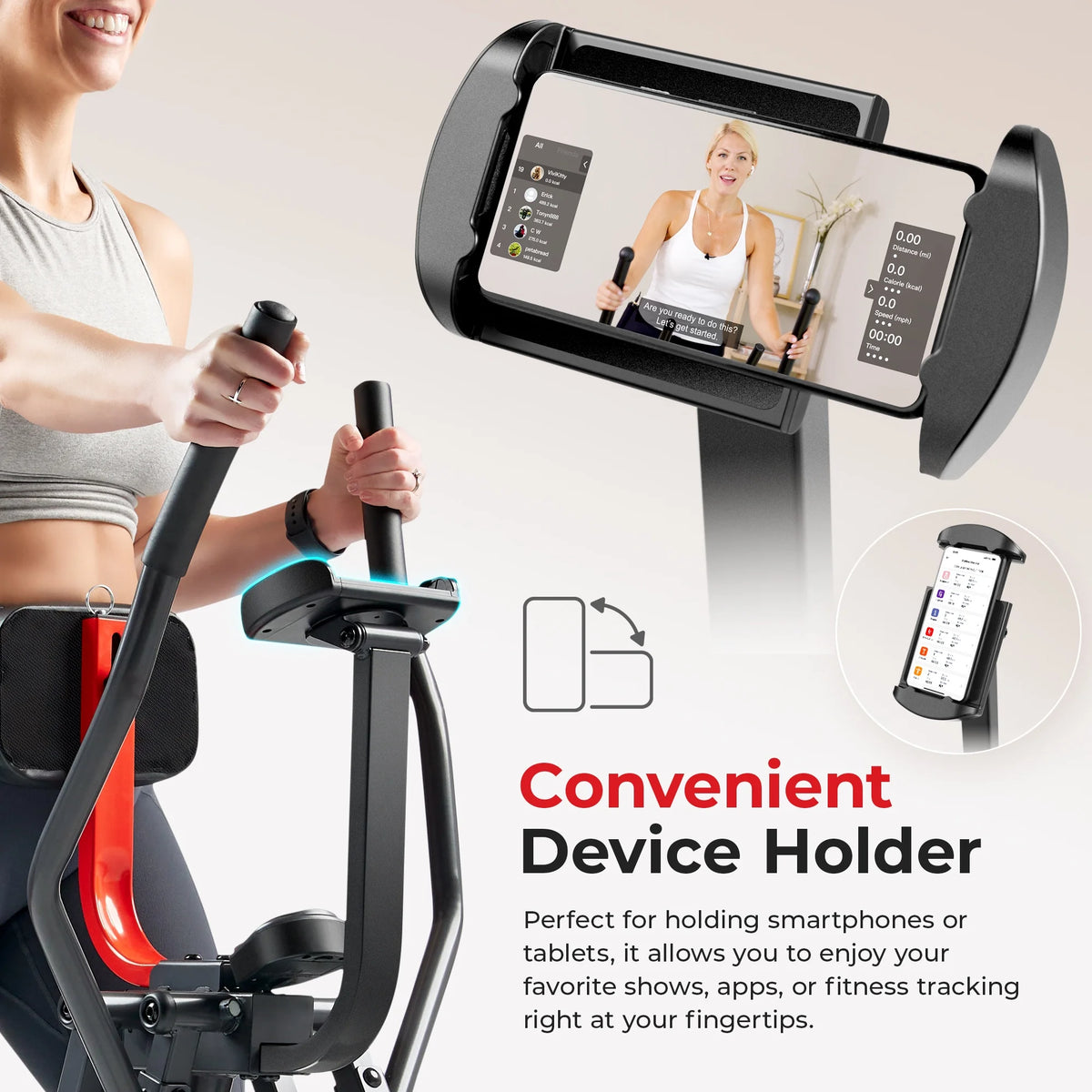 Sunny Health & Fitness Manual Air Walker Elliptical 30 Stride, Low Impact, Lightweight, Quiet with Free SunnyFit App