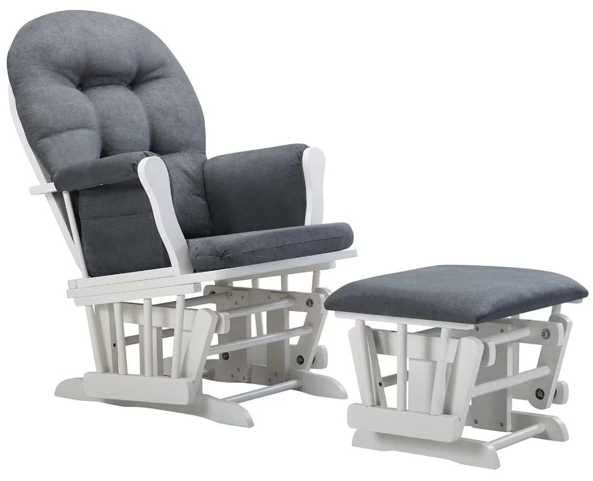 Angel Line Windsor Glider and Ottoman, Natural Finish with Gray Cushions