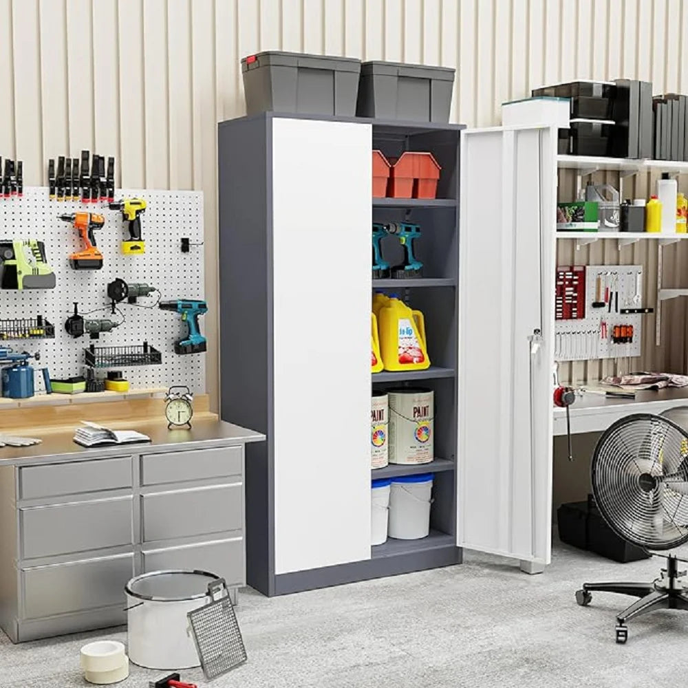 SOLAURA 72 inches Tall Metal Garage Storage Cabinets, Lockable Steel Storage Cabinet with Doors and Adjustable Shelves for Office, Home, Shops, Garage, Assembly Required, Black