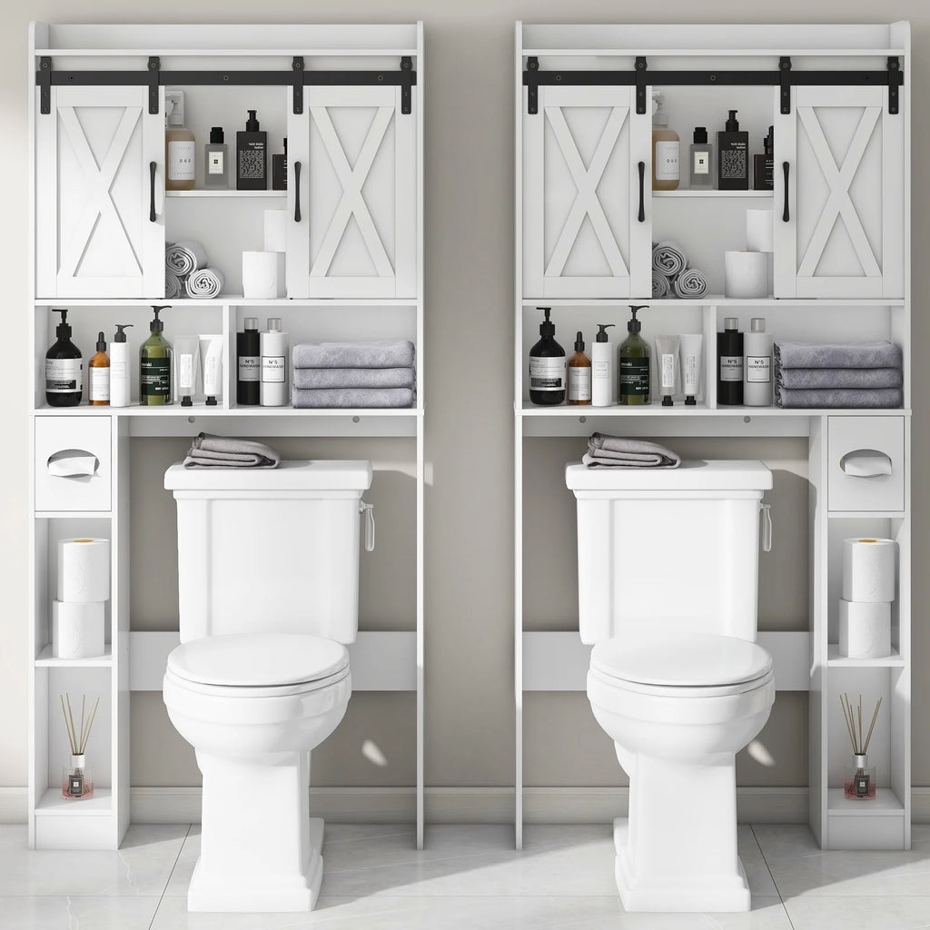 Over The Toilet Storage Cabinet, Farmhouse Storage Cabinet Over Toilet with Sliding Doors Home Space-Saving Toilet Rack, for Bathroom, Restroom, Laundry