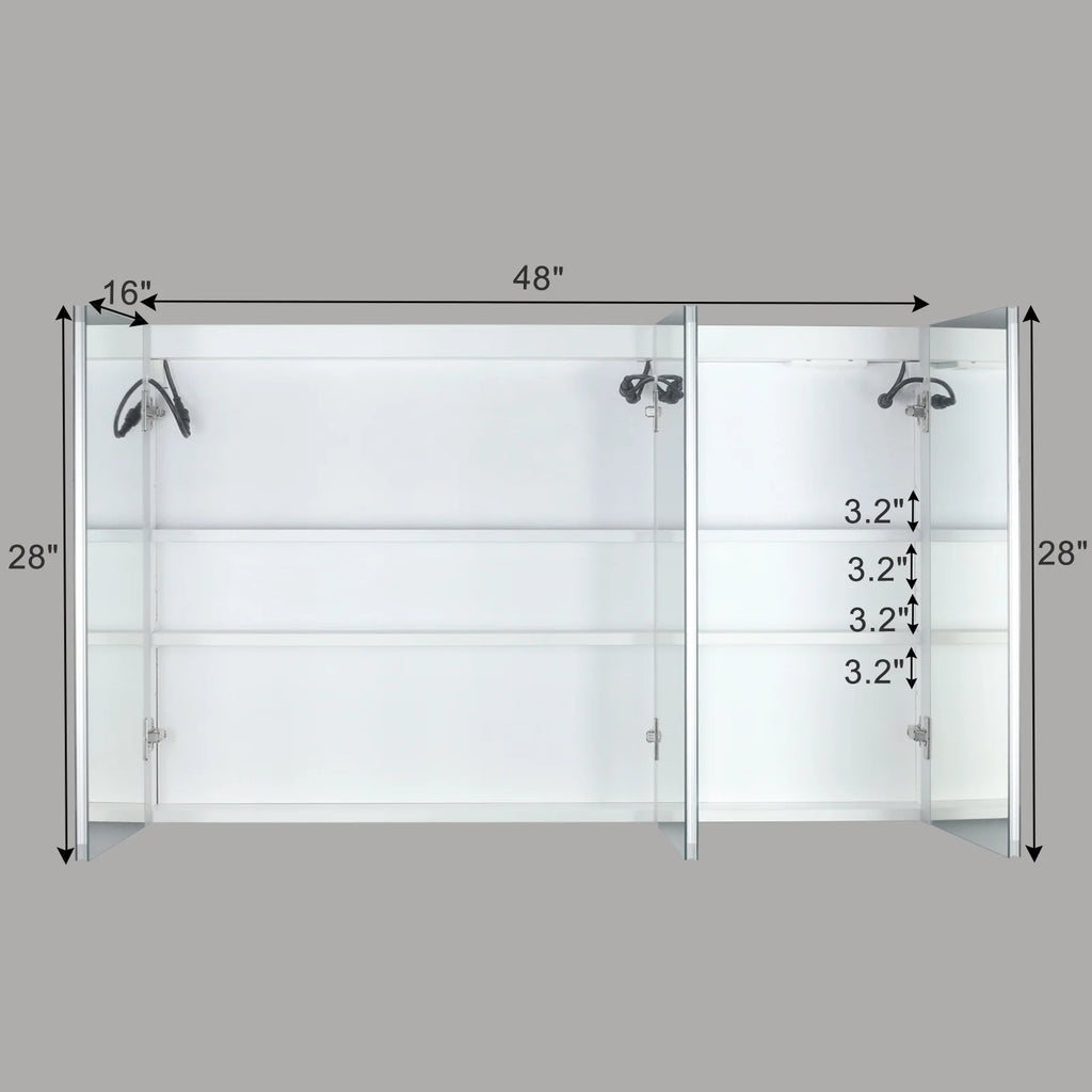 Ktaxon 48"x28" LED Bathroom Mirror Cabinet with Lights, Wall-Mounted Medicine w/ Defogger, Dimmable, Memory function, Outlets & USB, White