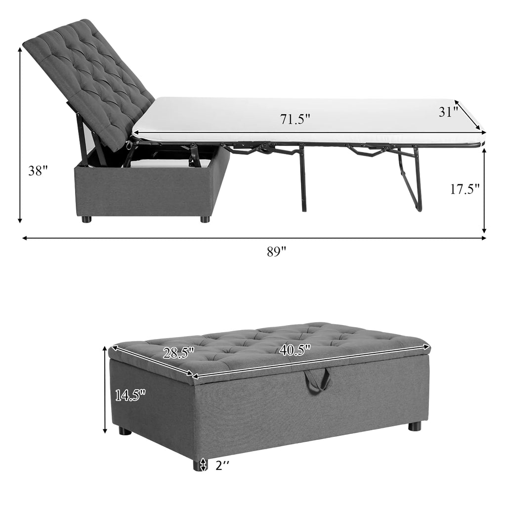 Costway Modern Solid Wood Folding Beds with Ottoman, Grey