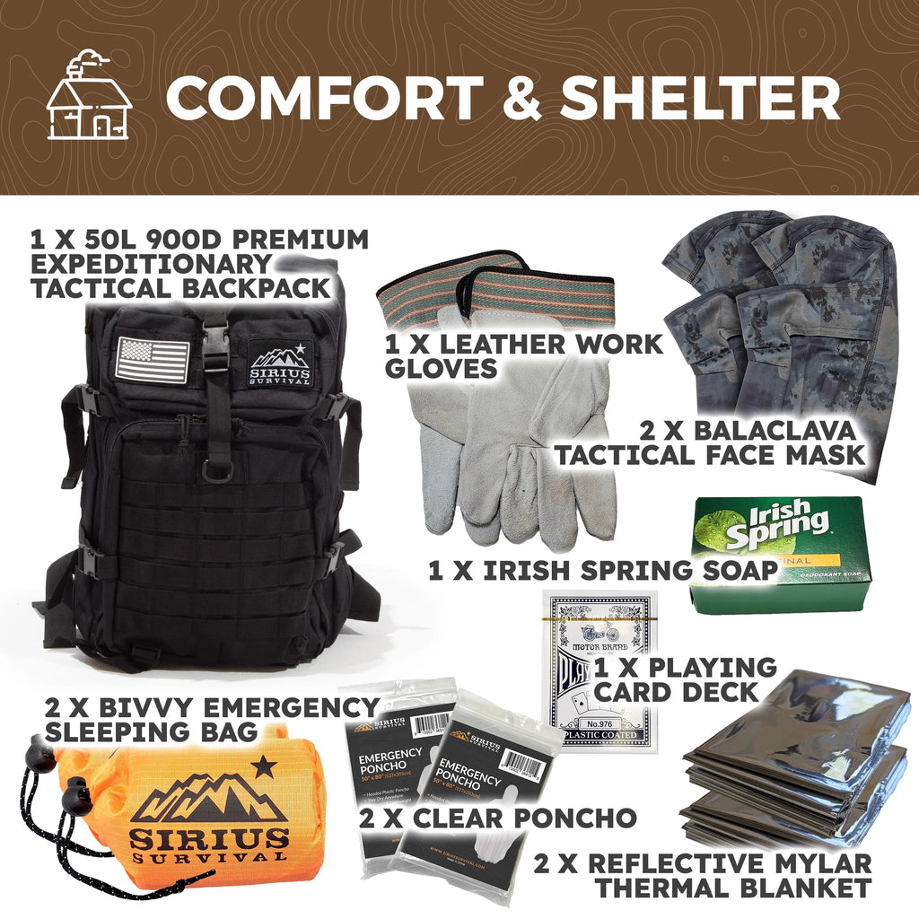 Pre-Packed Emergency Survival Kit/Bug Out Bag for 2 - Over 175 Total Pieces of Disaster Preparedness Supplies for Hurricanes, Floods, Earth Quakes & Other Disasters, Black
