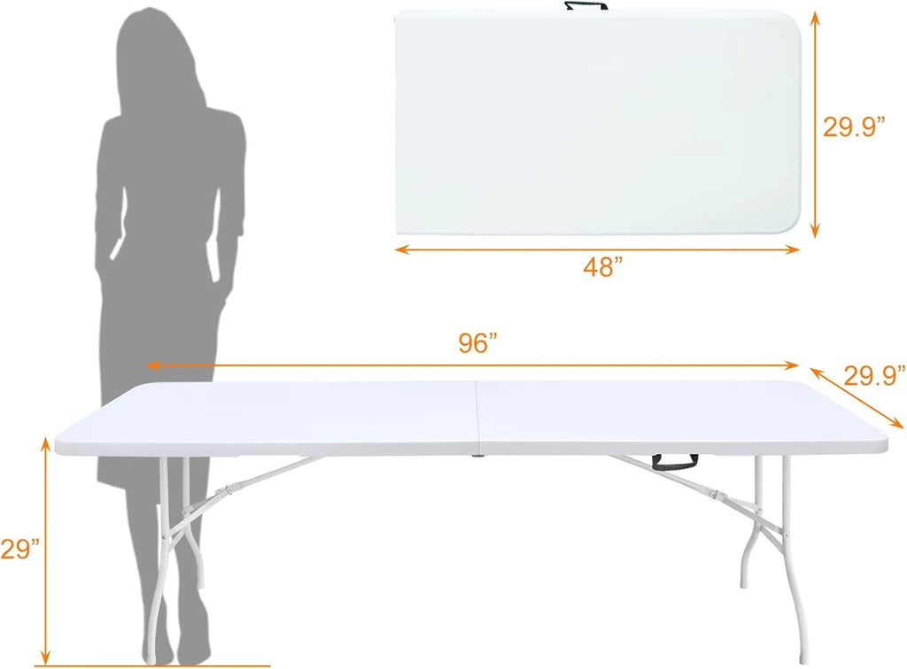 Folding Table with Carry Handle, Portable Fold-in-Half Plastic Table, Rectangle Foldable Table for Indoor