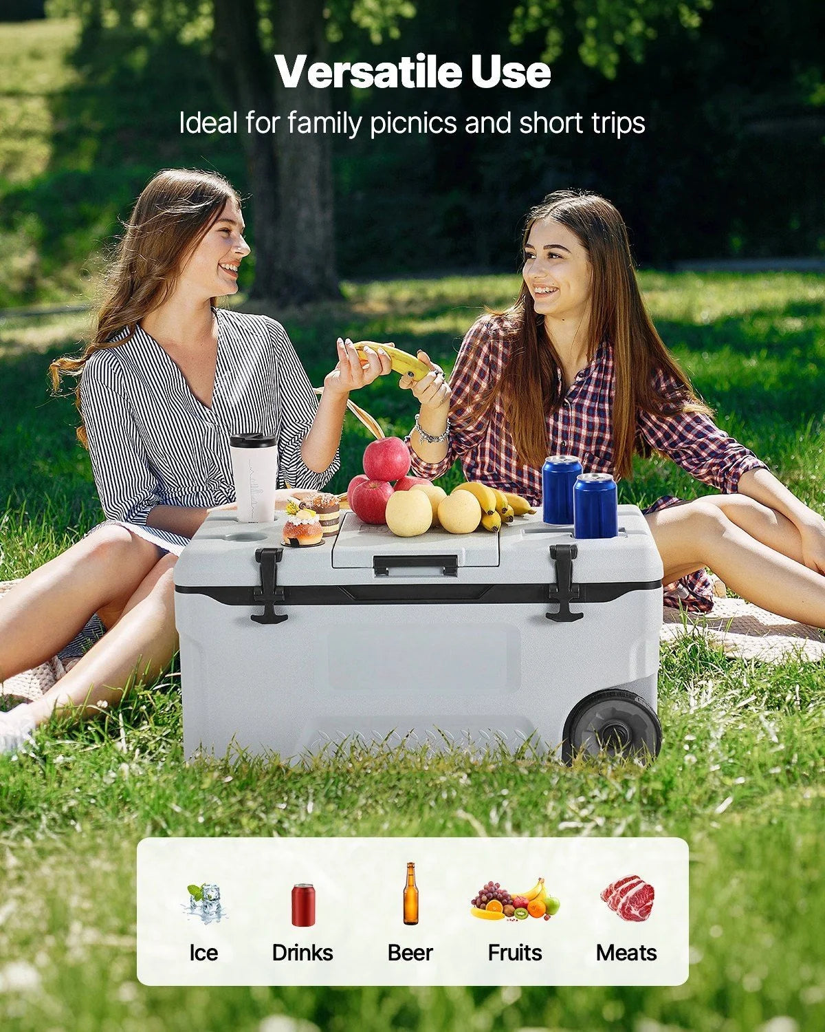 Portable Wheel Cooler 74 quarts, 120 tank capacity, insulated rolling cooler with cup holder for outdoor, camping, beach and picnic use