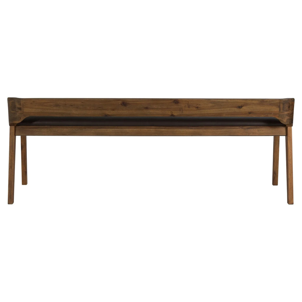 Boraam Rasmus Low Back Faux Leather and Wood Dining Bench, Chestnut Wire-Brush Finish