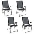 Costway 4pcs Patio Folding Portable Dining Chairs Metal Frame Armrests Garden Black