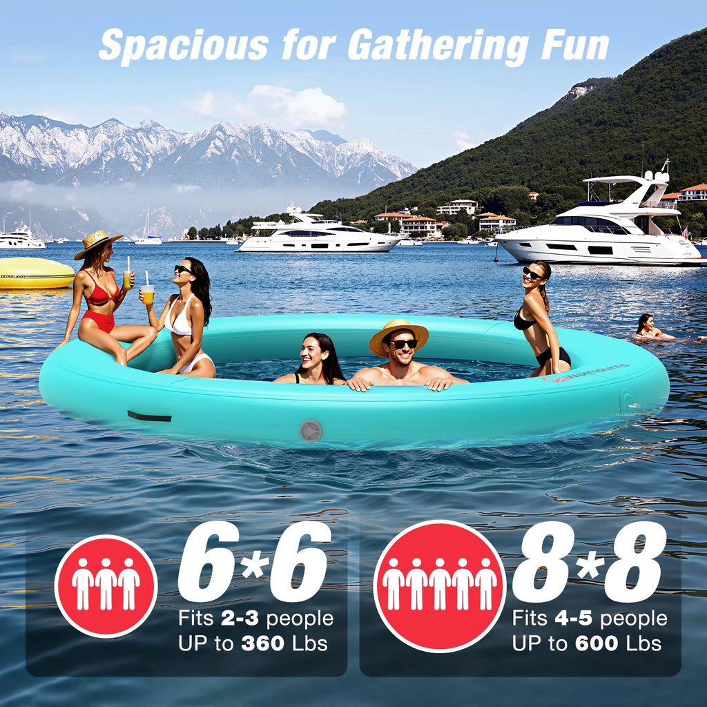 WARMOUNTS Inflatable Floating Dock, 8*6ft Air Inflatable Dock Platform, Non-Slip Water Island Float Raft with Rope Ladder for Ocean Lake River Boat