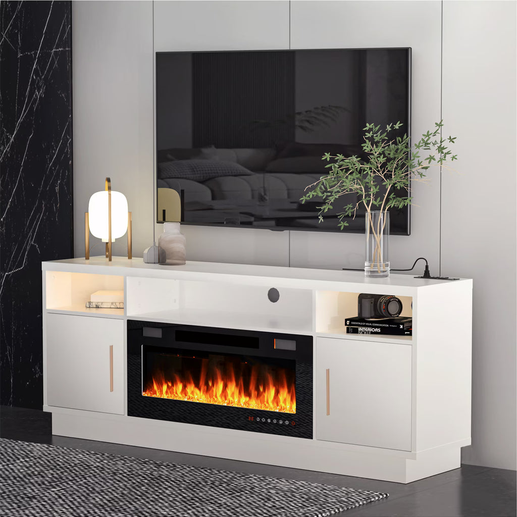 BREEZEHEAT Electric Fireplace TV Stand-70 inch TV Stand with 36" Electric Fireplace-Living Room Tv Cabinet with Storage for TVs Up to 80"-Led Entertainment Center Modern Media Console (Black)