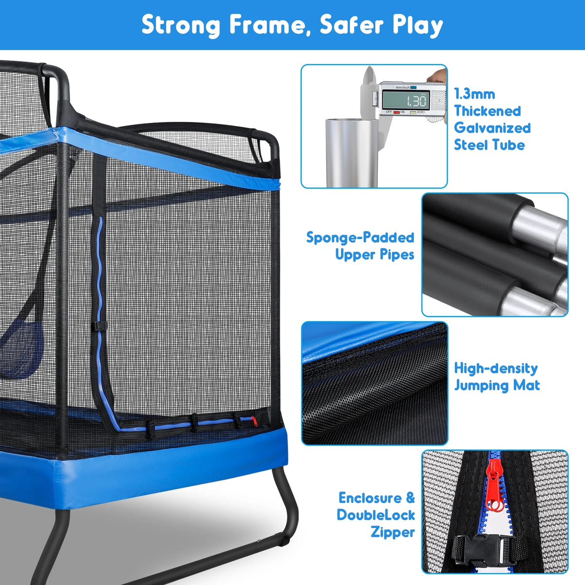 GIKPAL 3-in-1 Kids Trampoline with Swing Set, 6FT Rectangle Toddler Trampoline Indoor/Outdoor for Ages 3-8, Heavy-Duty Jumping Mat for Backyard Play, Blue