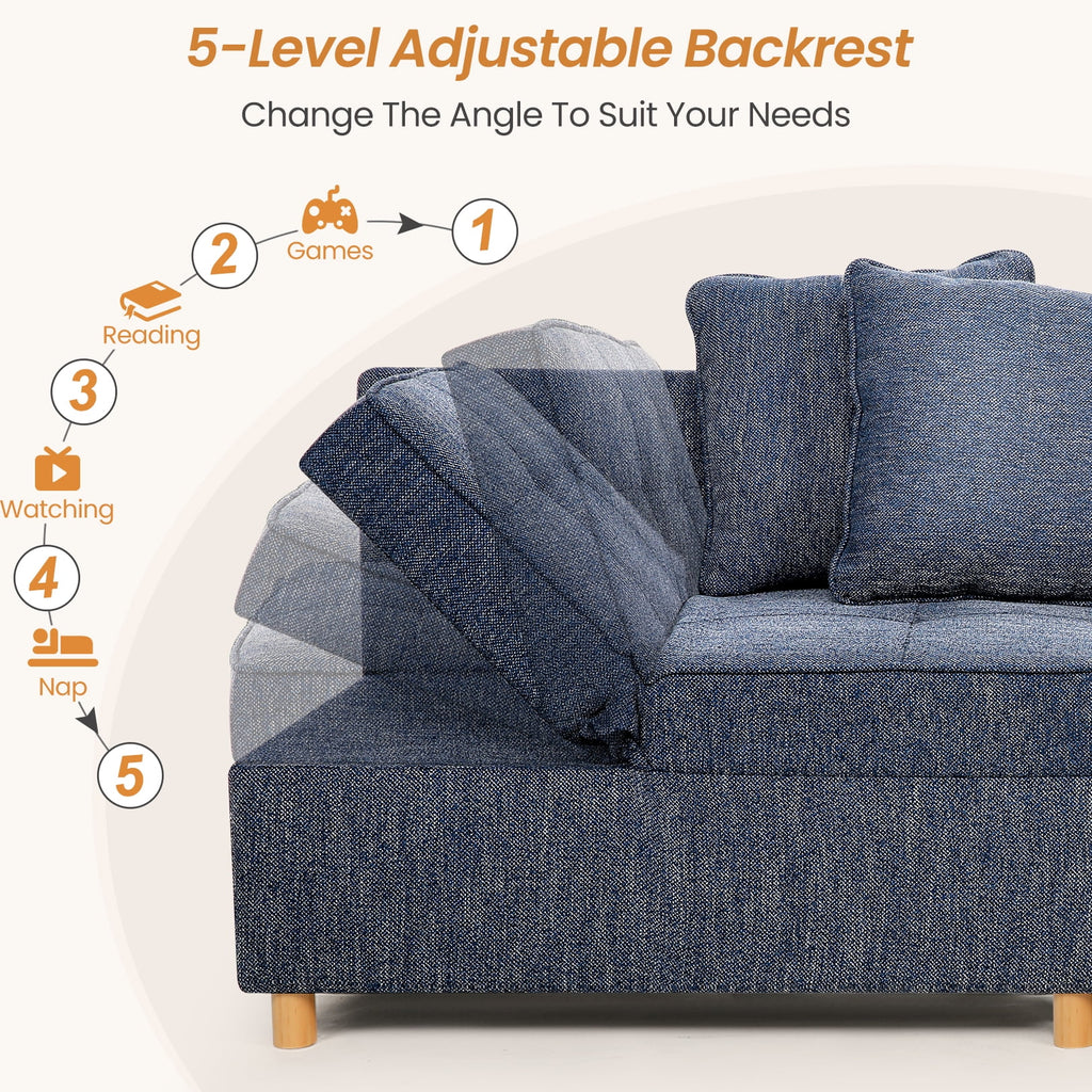 SEJOV 4-in-1 Convertible Sleeper Chair Bed, Linen Sofa Bed for Small Space, Futon Sofa with 2 Throw Pillows for Living Room, Single Recliner with 5 Adjustable Backrest for Bedroom Apartment, Brown