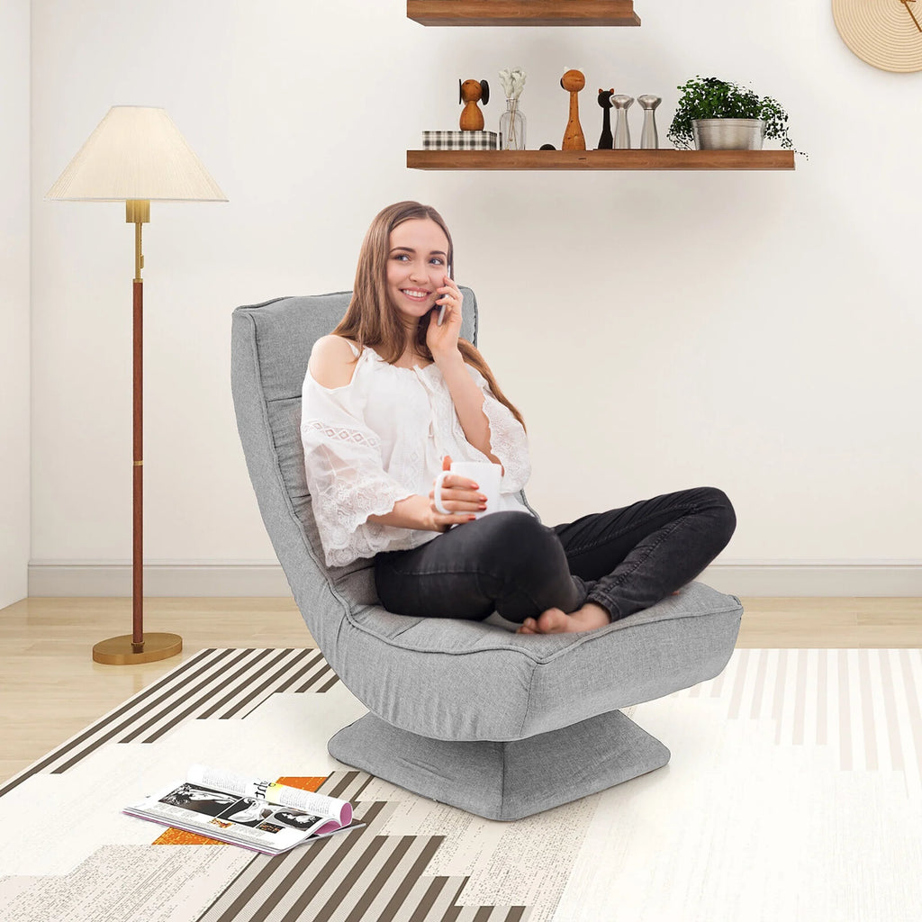 Costway 360 Swivel Floor Chair 5-Level Adjustable Lazy Chair w/ Massage Pillow Black