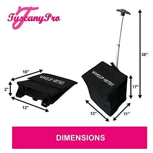 TuscanyPro Portable Makeup Artist Chair with Storage Cart & Umbrella Light Set - Perfect for Makeup, Salons, Movie Sets - Italian Design - 29 Inch Seat Height