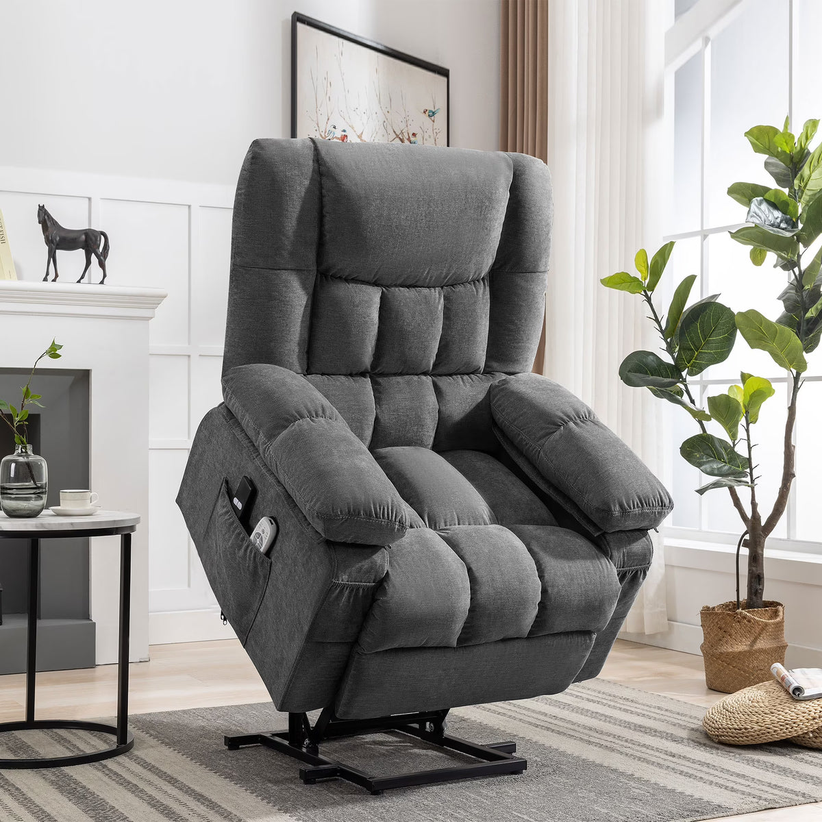 JONPONY Power Lift Recliner Chair Recliners for Elderly with Heat and Massage Recliner Chair for Living Room with Infinite Position and Side Pocket,USB Charge Port,Brown