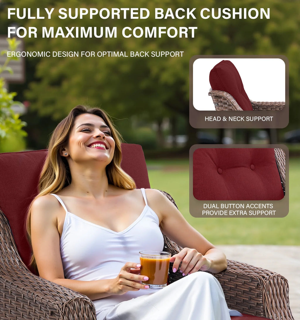 Bellefurn Outdoor Patio Furniture Set with Fire Pit and Swivel Rocker Chair,High-Back Wicker Outdoor Conversation Sets with 3 Seater Couch and Side Table Set for Porch,Deck,Garden