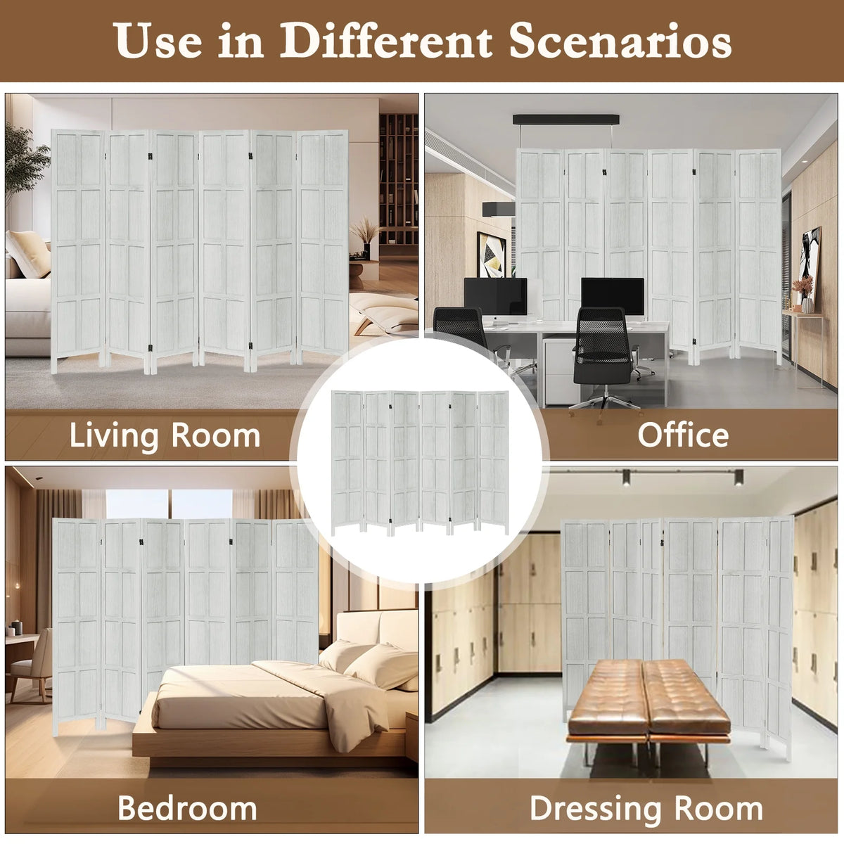 Aletheiawu 4 Panel Room Divider Wall and Folding Privacy Screens No Installation Required White