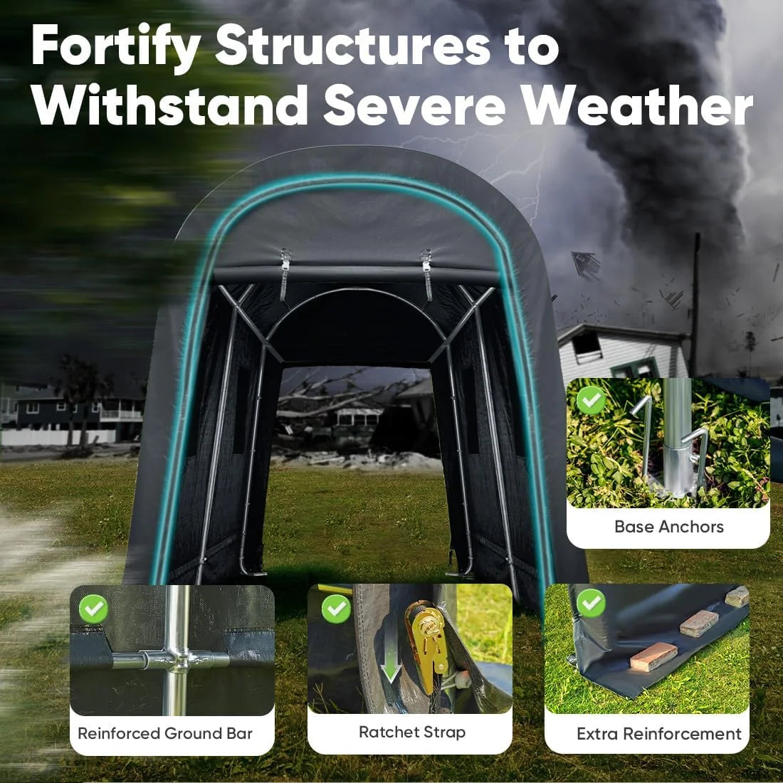 ADVANCE OUTDOOR 10x15 ft Shelter Storage Shed Steel Metal Round Roof Anti-Snow Portable Garage Carport for Motorcycle, Boat, or Garden Tools with 2 Roll up Doors & Vents, Gray