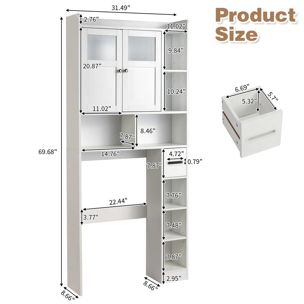 Ktaxon Over the Toilet Bathroom Storage Cabinet with 2 Doors & 3 Storage Shelves Space Saver, White