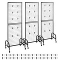 KFFKFF 3-Pack Grid Wall Panels, 1.9 x 5.4 ft Wire Display Racks with Wheels and 30 Hooks, Black Carbon Steel Panels for Craft Fairs, Decoration, Storage, and Message Boards