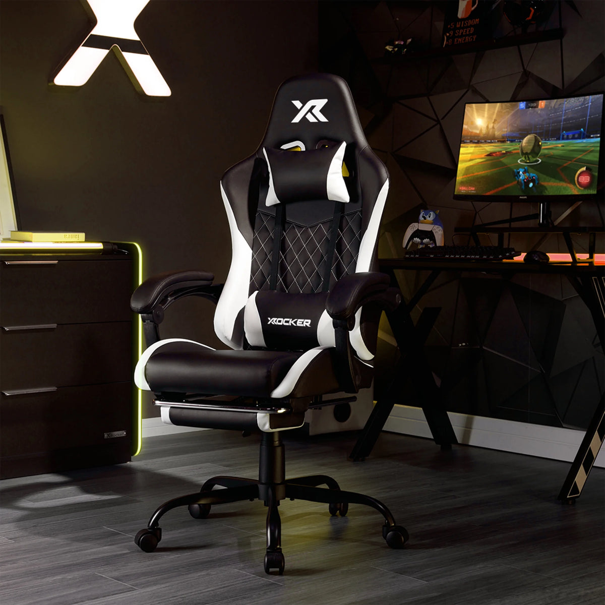 X Rocker Apex PC Gaming Chair with Massage Function and Footrest, Red