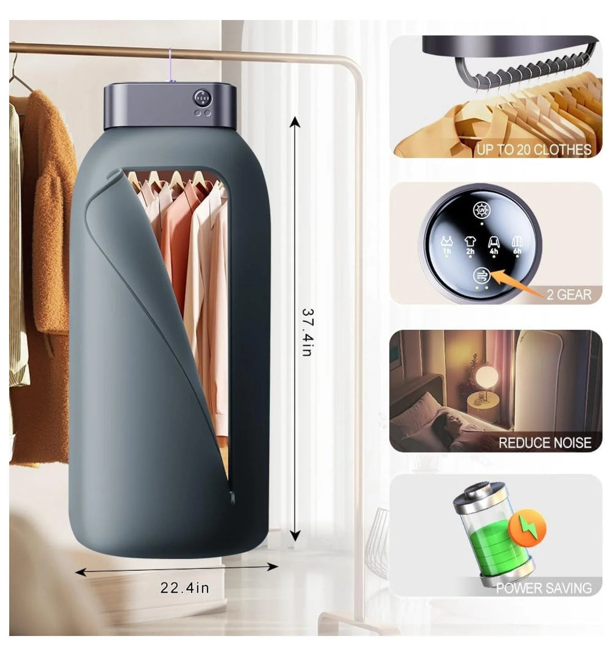 Portable Clothes Dryer Mini Clothes Dryer Save Space Folding Compact Dryer Machine With Dry Bag For Laundry Electric Portable Dryer For Camping Business Trip Travel Home And Apartment Grey