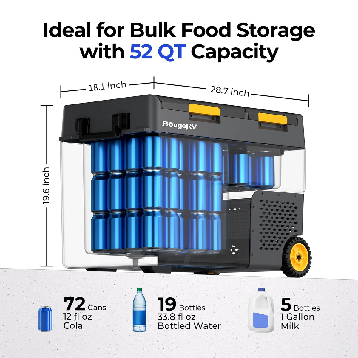 BougeRV Car Refrigerator 61QT Dual Zone, 12 Volt Portable Freezer Fridge with Wheels, APP Control Compressor Refrigerator 12V/24V DC for RV Truck Vehicle Boat Outdoor Travel Camping Trip Use