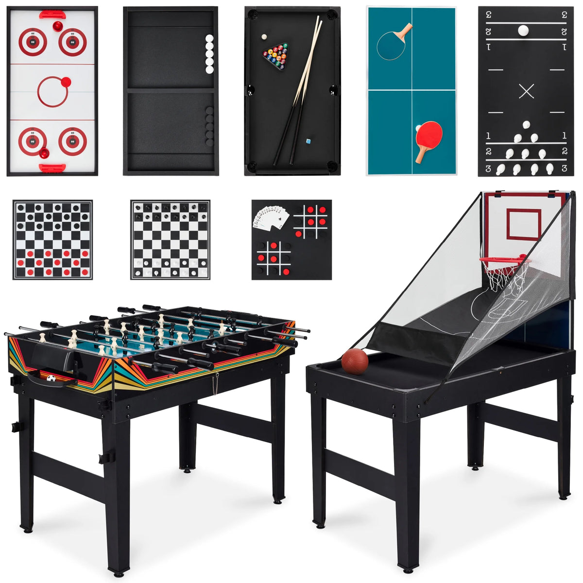 Best Choice Products 13-in-1 Combo Game Table Set w/ Ping Pong, Foosball, Basketball, Hockey, Archery - Natural