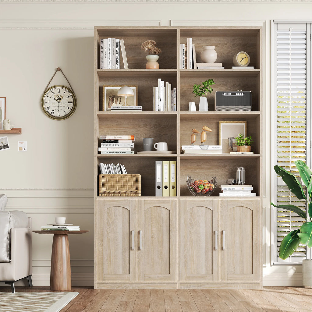 Homfa 73 Tall Bookcases with Doors, 8 Cubes 6-Tier Double Row Bookshelf, White Bookcase for Living Room Home Office