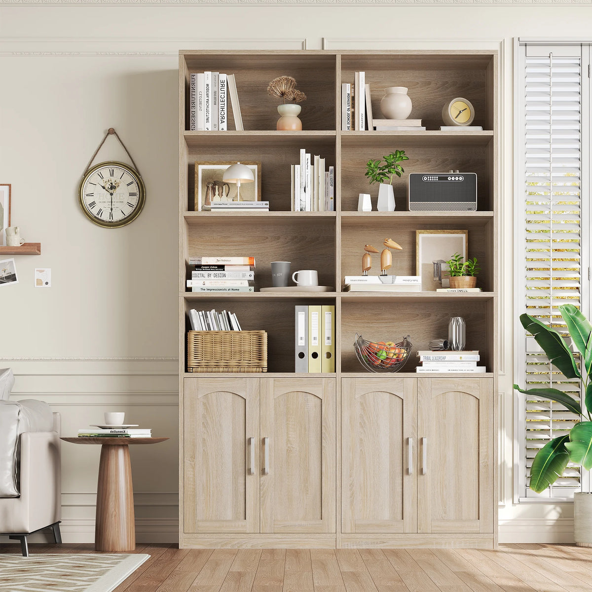 Homfa 73 Tall Bookcases with Doors, 8 Cubes 6-Tier Double Row Bookshelf, White Bookcase for Living Room Home Office