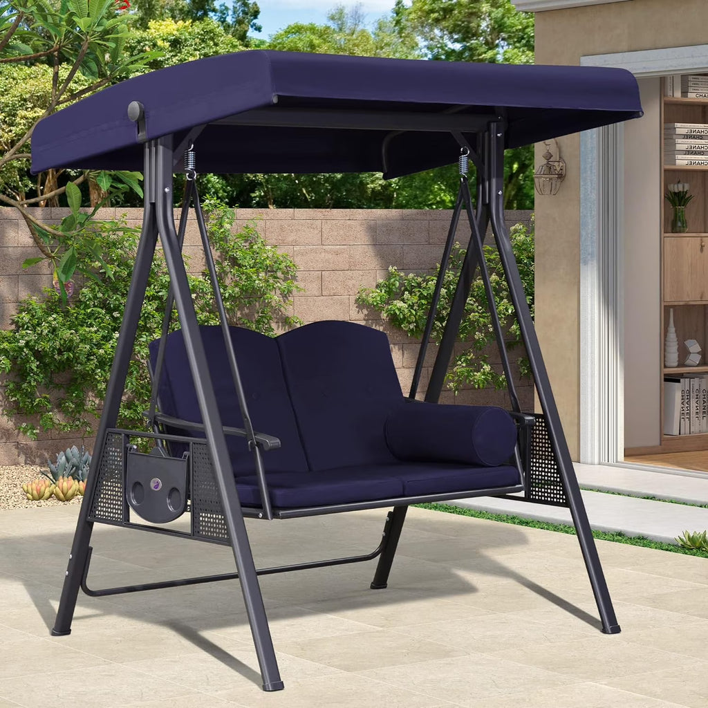 PURPLE LEAF 3-Seat Deluxe Outdoor Patio Porch Swing with Weather Resistant Steel Frame, Adjustable Tilt Canopy, Cushions and Pillow Included, Terra