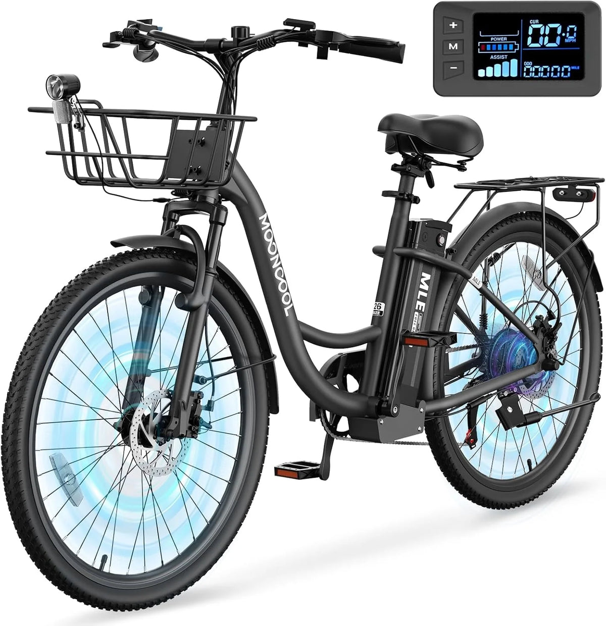 MOONCOOL Electric Bicycle for Adults 350W , 7-Speed Ebike with 36V 10.4Ah Removable Battery， 40 Miles Range , 20 mph Electric Commuter Bike for Women Men, Certified to UL 2849 by SGS