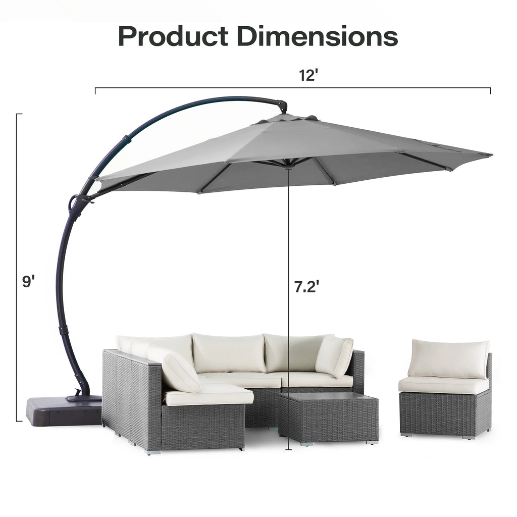 LAUSAINT HOME 11FT Patio Umbrella with Base, Outdoor Deluxe Curvy Cantilever Umbrella for Patio Pool Deck, Champagne