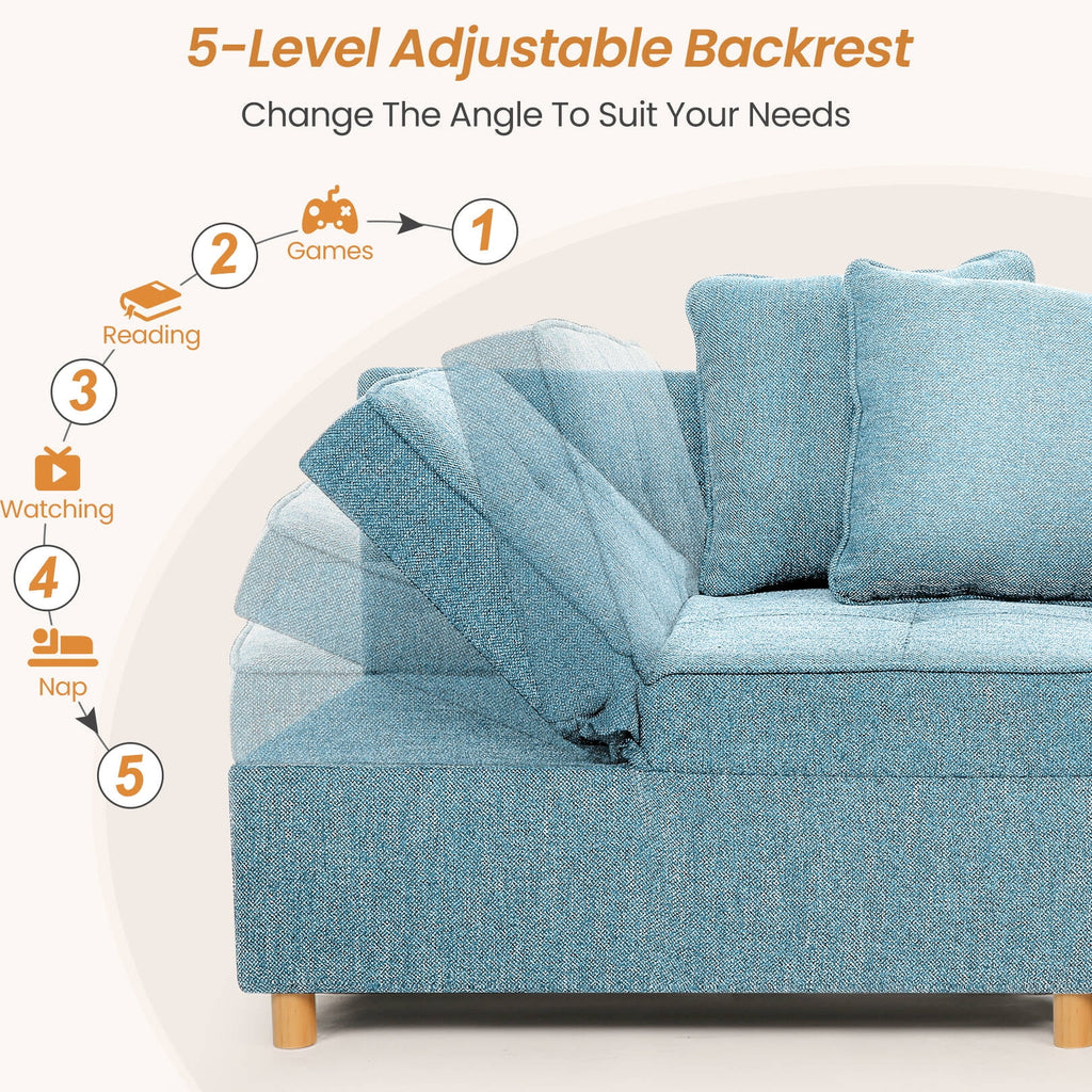 SEJOV 4-in-1 Convertible Sleeper Chair Bed, Linen Sofa Bed for Small Space, Futon Sofa with 2 Throw Pillows for Living Room, Single Recliner with 5 Adjustable Backrest for Bedroom Apartment, Brown