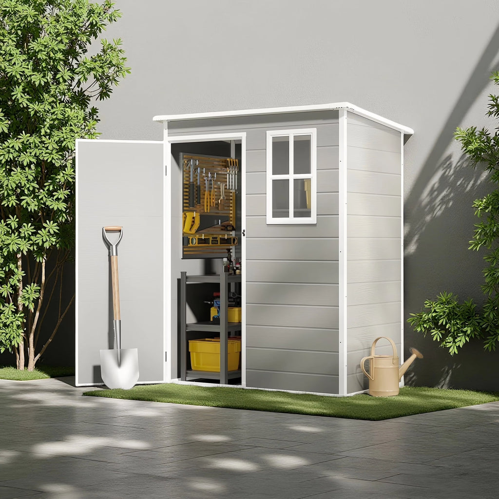 Asofer 6x4 FT Resin Storage Shed, Plastic Outdoor Shed with Floor Side Window, Lockable Door for Backyard, Garden, Patio, Gray