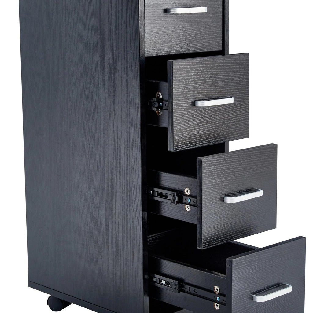 Sesslife White Computer Desk, Writing Desk with Lockable Wheels Modern Wood Study Desk with 4 Drawers for Home Office Workstation