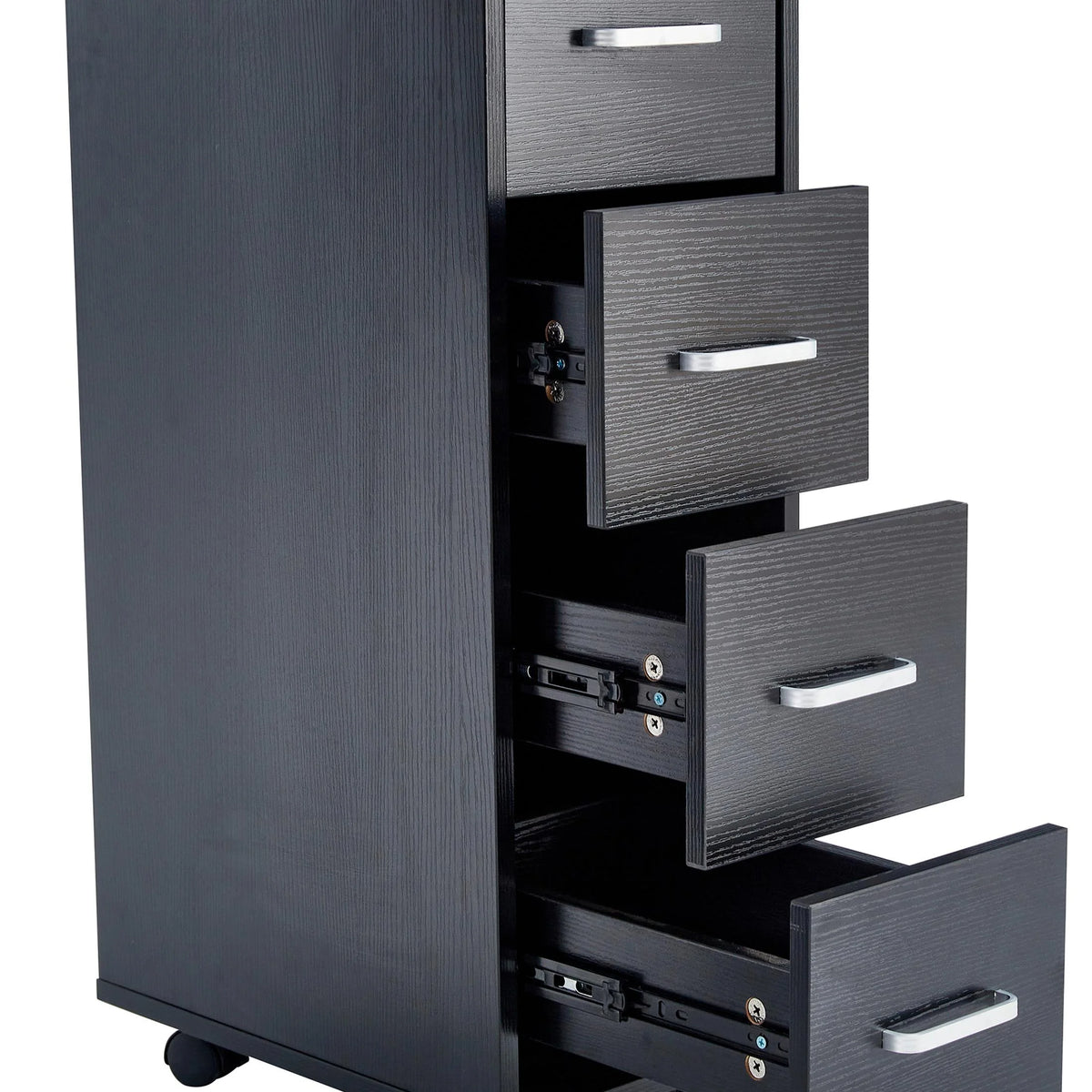 Sesslife White Computer Desk, Writing Desk with Lockable Wheels Modern Wood Study Desk with 4 Drawers for Home Office Workstation